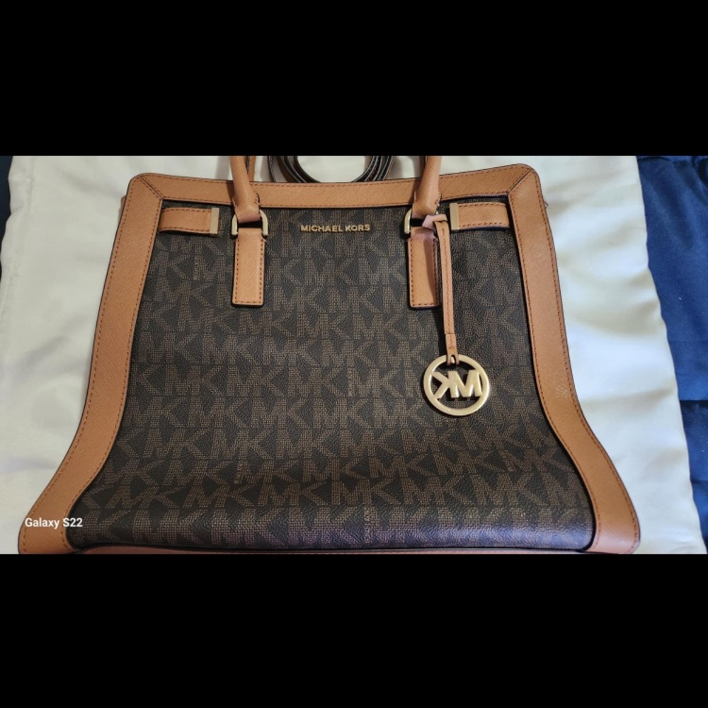 Michael Kors Brown and Tan Satchel with Gold Accents